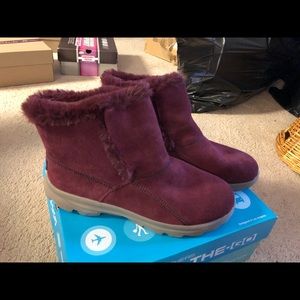 Burgundy microfiber boots